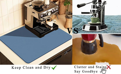 Kitchen Counter Mat for Coffee Maker â Absorbent & Quick-Dry Bar Pad with Non-Slip Backing, Protective Surface for Espresso Machine, Dish Drying Mat (Blue,30*40cm).
