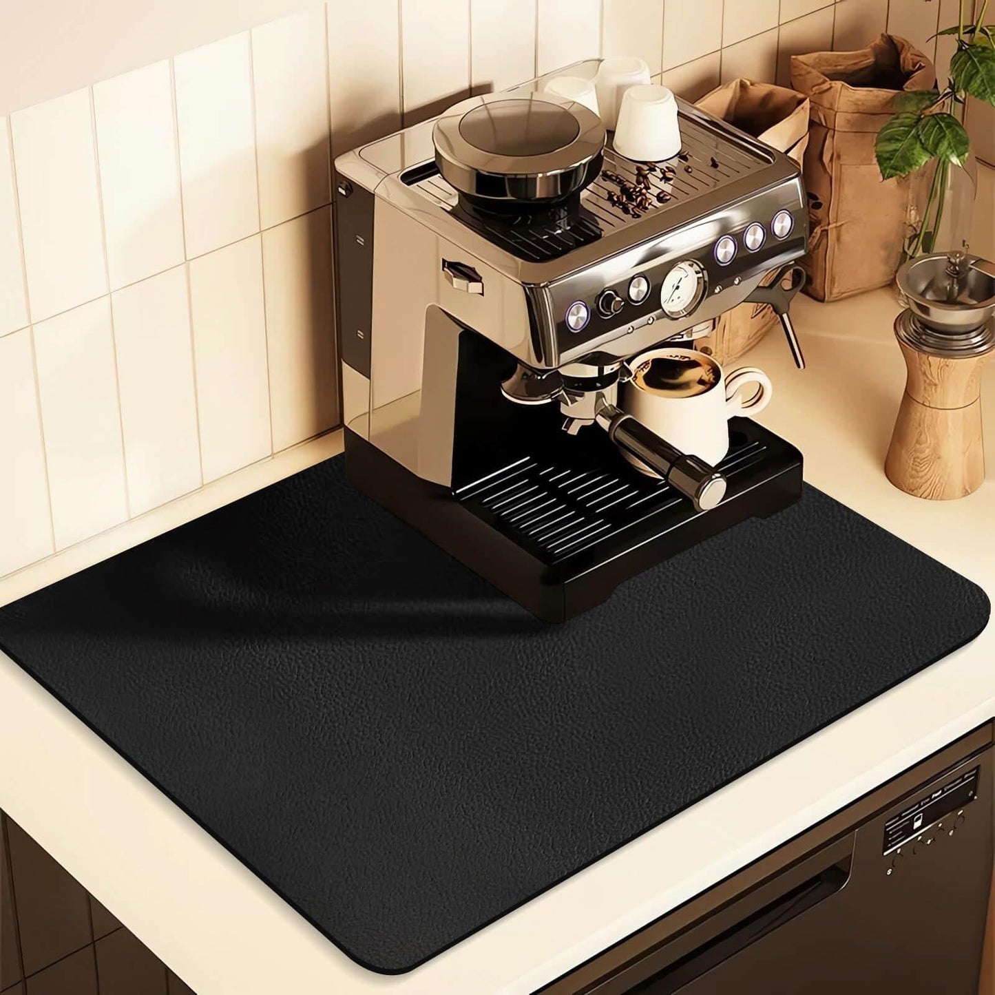 Kitchen Counter Mat for Coffee Maker â Absorbent & Quick-Dry Bar Pad with Non-Slip Backing, Protective Surface for Espresso Machine, Dish Drying Mat (Black,40*60cm).