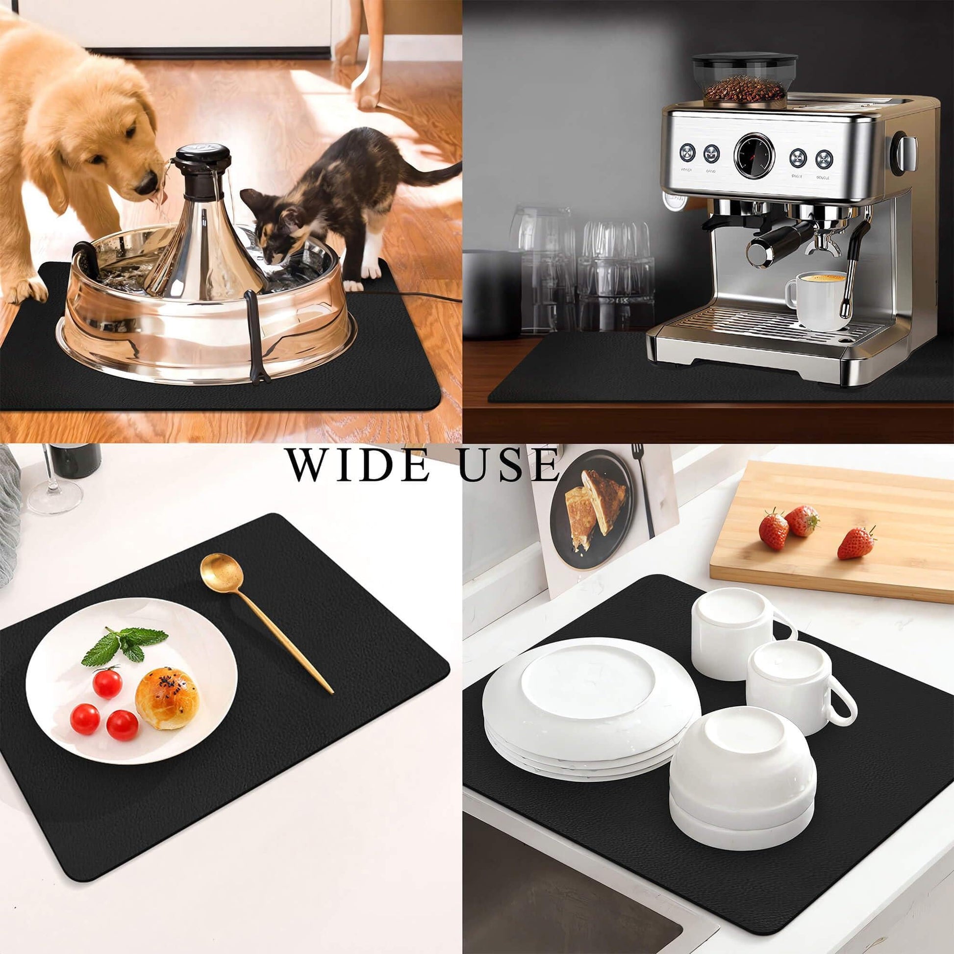 Kitchen Counter Mat for Coffee Maker â Absorbent & Quick-Dry Bar Pad with Non-Slip Backing, Protective Surface for Espresso Machine, Dish Drying Mat (Black,40*60cm).