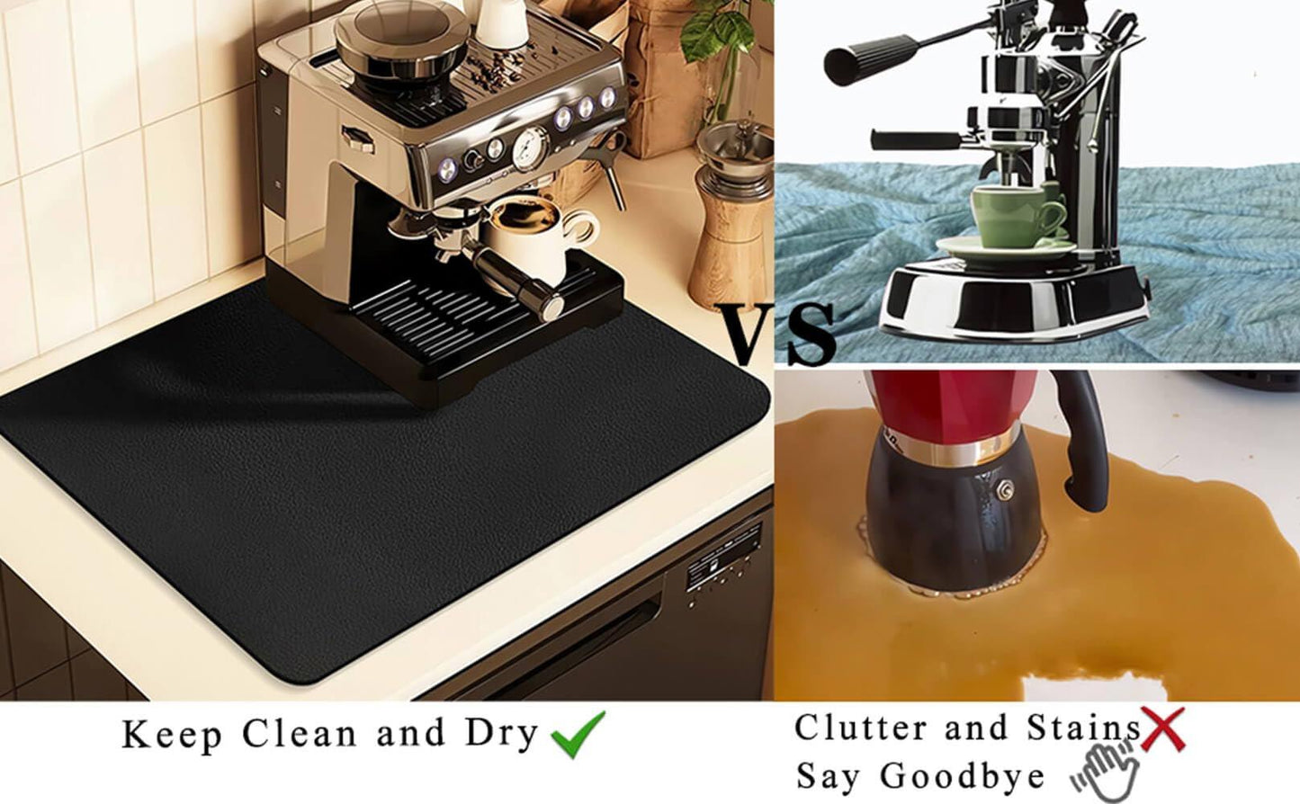 Kitchen Counter Mat for Coffee Maker â Absorbent & Quick-Dry Bar Pad with Non-Slip Backing, Protective Surface for Espresso Machine, Dish Drying Mat (Black,40*60cm).