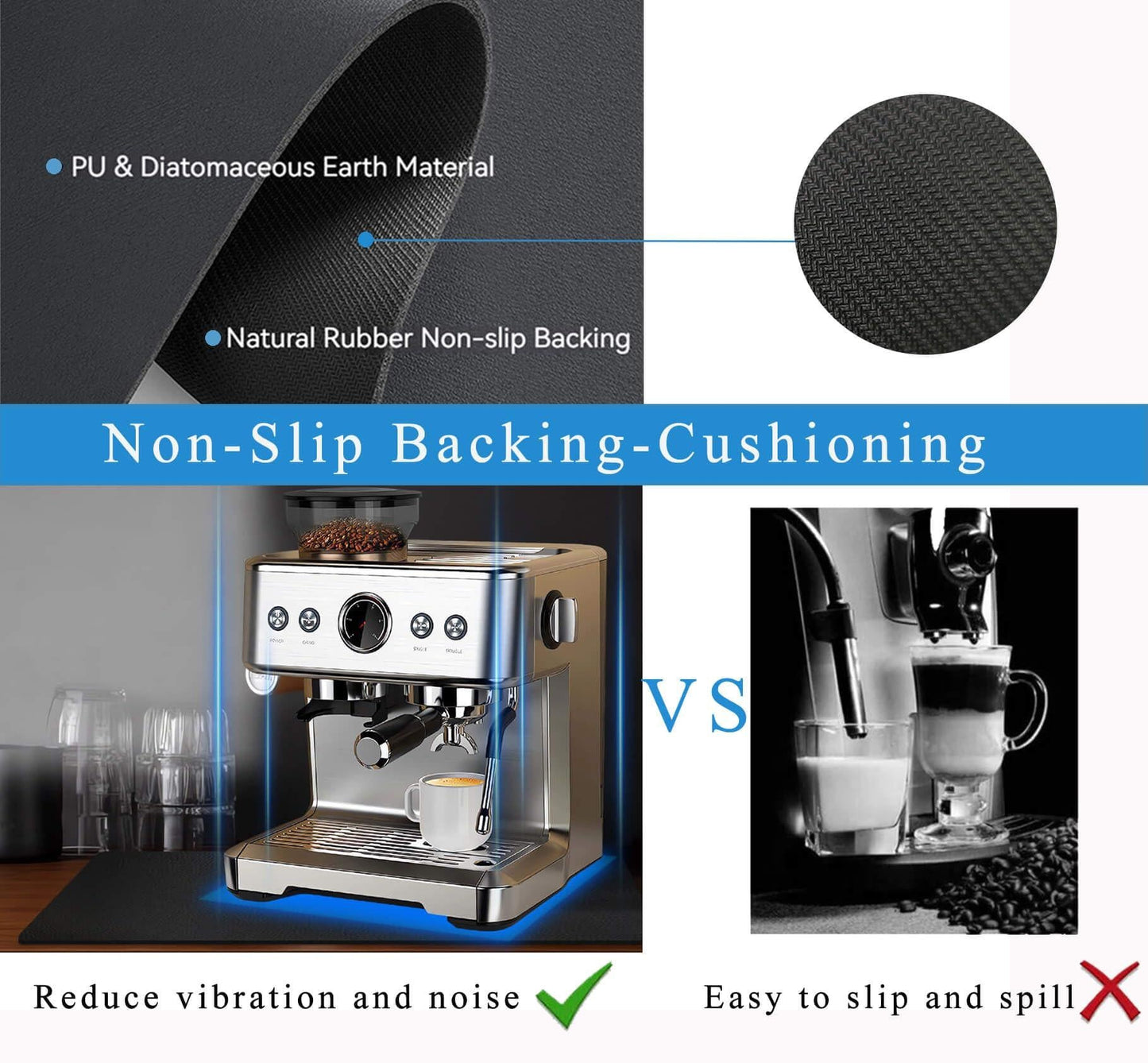 Kitchen Counter Mat for Coffee Maker â Absorbent & Quick-Dry Bar Pad with Non-Slip Backing, Protective Surface for Espresso Machine, Dish Drying Mat (Black,40*60cm).