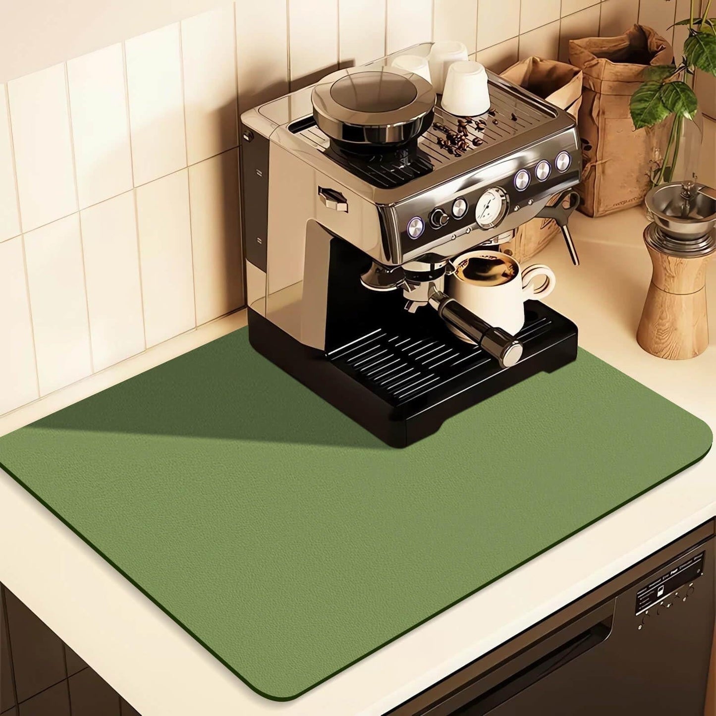 Kitchen Counter Mat for Coffee Maker â Absorbent & Quick-Dry Bar Pad with Non-Slip Backing, Protective Surface for Espresso Machine, Dish Drying Mat (Green,40*50cm).