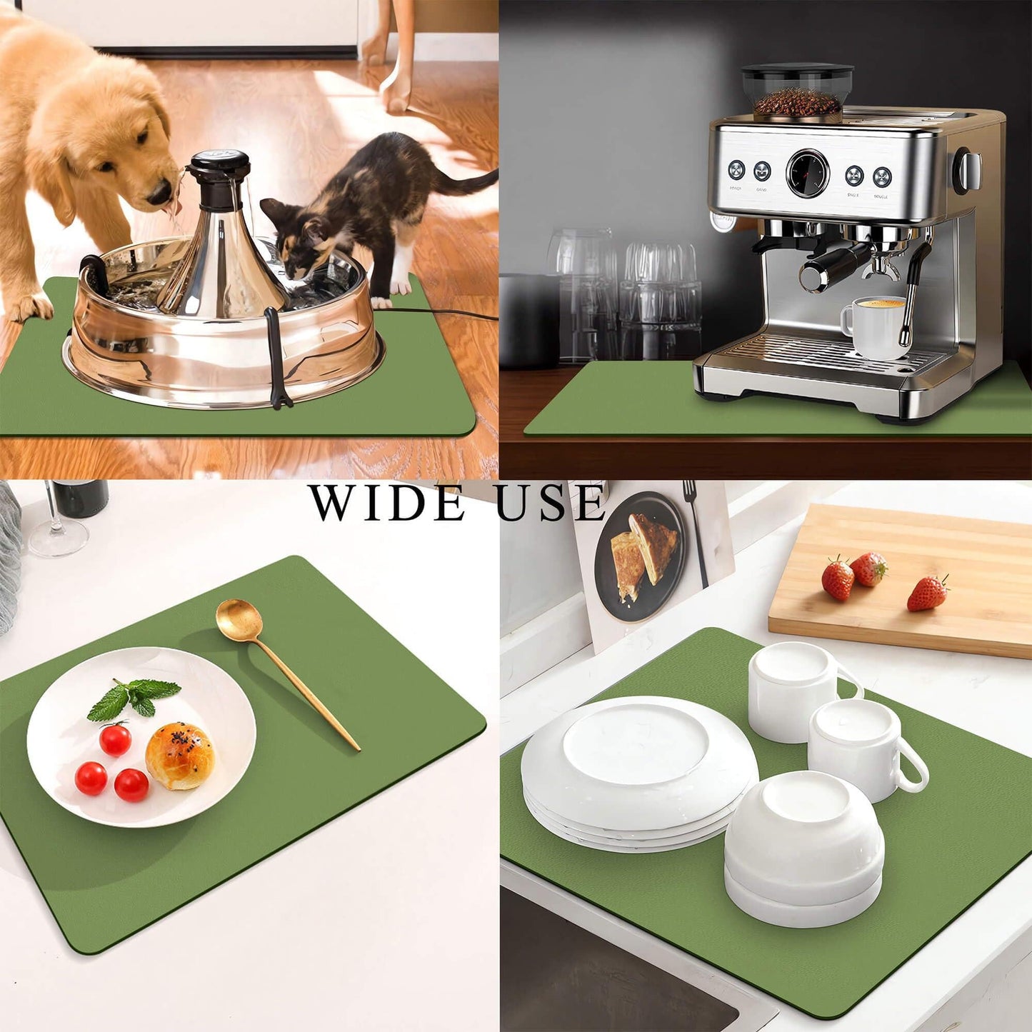Kitchen Counter Mat for Coffee Maker â Absorbent & Quick-Dry Bar Pad with Non-Slip Backing, Protective Surface for Espresso Machine, Dish Drying Mat (Green,40*50cm).