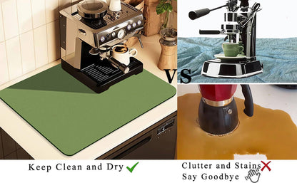 Kitchen Counter Mat for Coffee Maker â Absorbent & Quick-Dry Bar Pad with Non-Slip Backing, Protective Surface for Espresso Machine, Dish Drying Mat (Green,40*50cm).