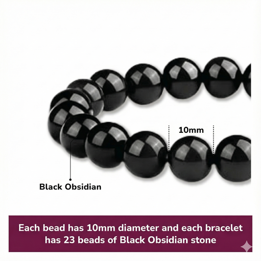 10mm Natural Black Obsidian Beaded Bracelet for Men and Women – Stretchable Healing Crystal Jewelry with Elastic Band, Protective Energy Stone Gift for Birthday, Valentine’s Day, Meditation (Black)