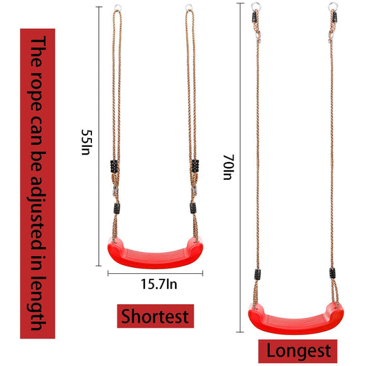 Outdoor Kids Plastic Swing Seat with Adjustable Rope â Durable Tree Swing for Backyard, 220lb Capacity, Red (Red).