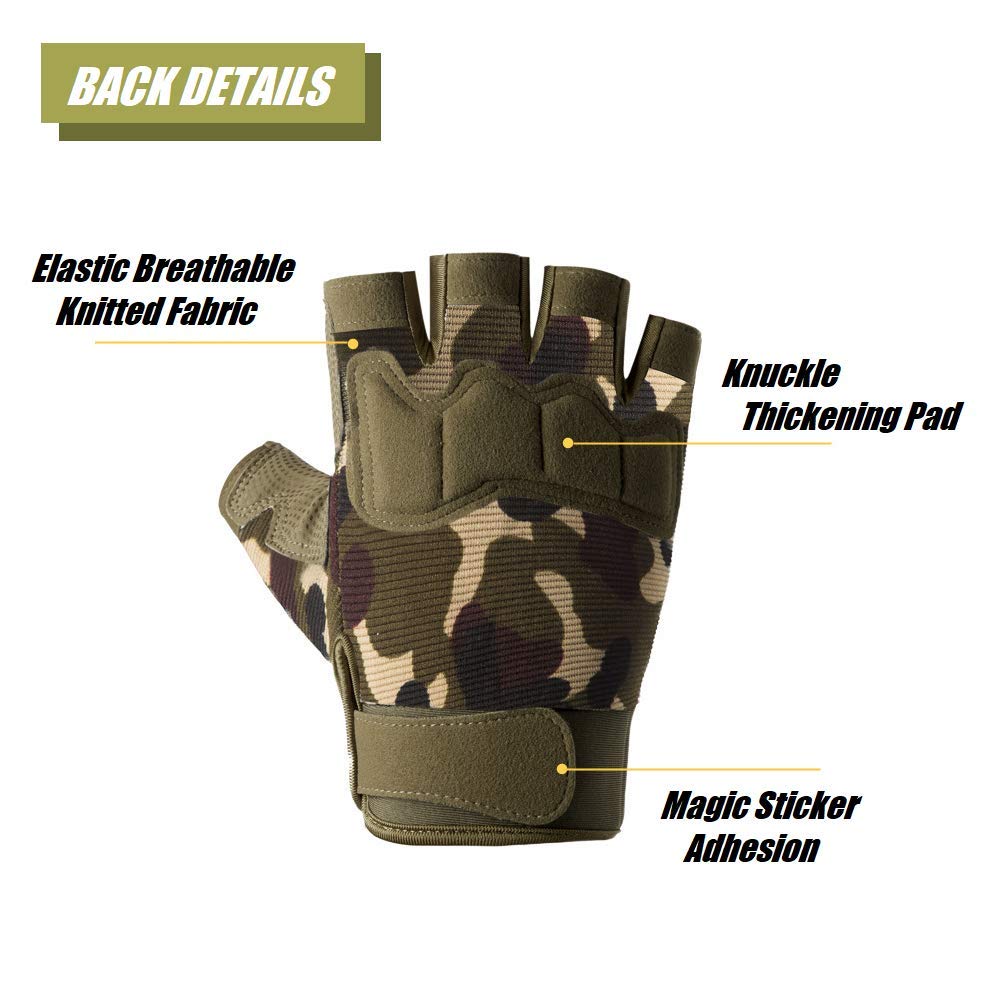Tactical Fingerless Gloves with Knuckle Protection – Breathable Outdoor Gloves for Shooting, Hunting, Cycling, and Training (Black,S)