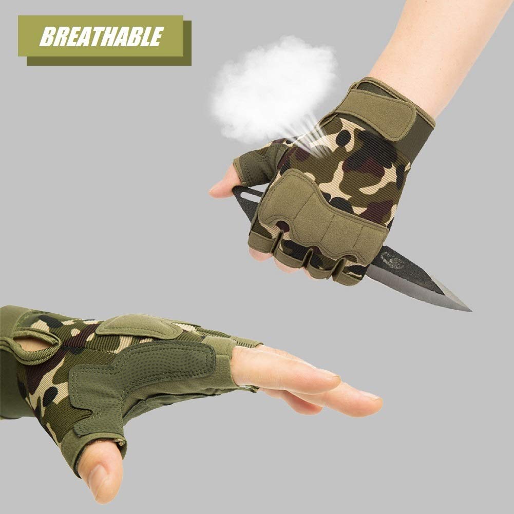 Tactical Fingerless Gloves with Knuckle Protection – Breathable Outdoor Gloves for Shooting, Hunting, Cycling, and Training (Black,S)