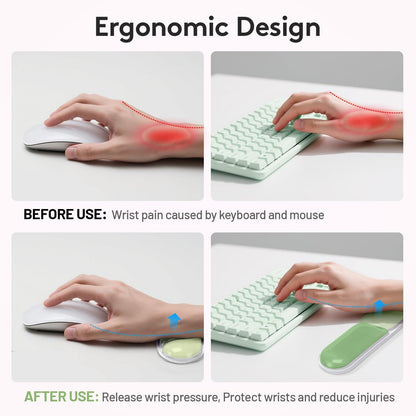 Ergonomic Gel Wrist Rest Set â Keyboard and Mouse Support Pad with Soft Cushioning for Office, Work, Gaming, and Study â Anti-Slip Base, Comfortable Design (Green).