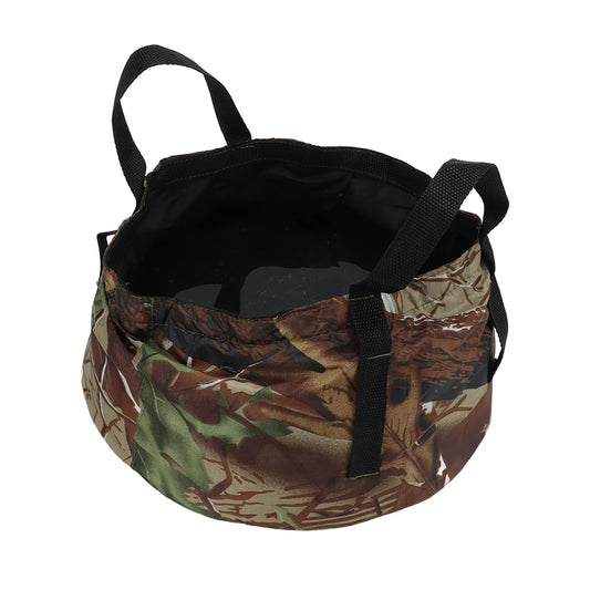 Collapsible Outdoor Bucket with Handles â Foldable Water Container for Camping, Fishing, Travel & Washing, Durable Waterproof Polyester Basin (Camouflage).