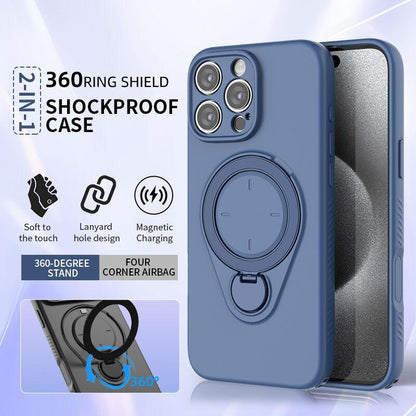 Magnetic Shockproof Case with 360-Degree Rotating Ring Stand for iPhone 16 Pro Max â Slim Protective Phone Cover with Airbag Corners and Wireless Charging Support for Home, Office, Travel and Daily Use (Blue).