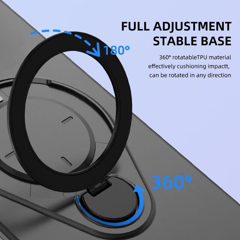 Magnetic Shockproof Case with 360-Degree Rotating Ring Stand for iPhone 16 Pro Max â Slim Protective Phone Cover with Airbag Corners and Wireless Charging Support for Home, Office, Travel and Daily Use (Blue).