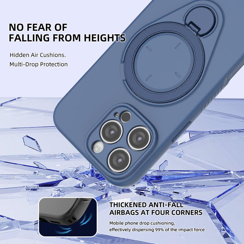 Magnetic Shockproof Case with 360-Degree Rotating Ring Stand for iPhone 16 Pro Max â Slim Protective Phone Cover with Airbag Corners and Wireless Charging Support for Home, Office, Travel and Daily Use (Blue).