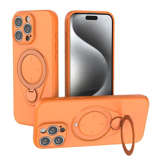 Magnetic Shockproof Case with 360-Degree Rotating Ring Stand for iPhone 16 Pro â Slim Protective Phone Cover with Airbag Corners and Wireless Charging Support for Home, Office, Travel and Daily Use (Orange).