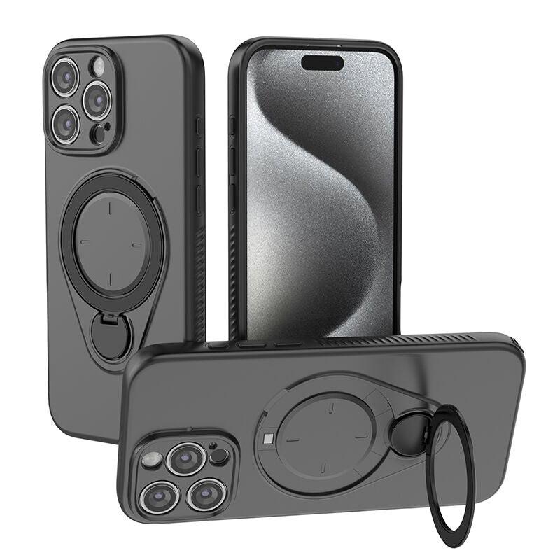 Magnetic Shockproof Case with 360-Degree Rotating Ring Stand for iPhone 16 Pro â Slim Protective Phone Cover with Airbag Corners and Wireless Charging Support for Home, Office, Travel and Daily Use (Black).
