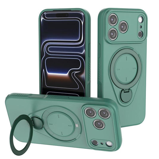 Magnetic Shockproof Case with 360-Degree Rotating Ring Stand for iPhone 17 Pro Max â Slim Protective Phone Cover with Airbag Corners and Wireless Charging Support for Home, Office, Travel and Daily Use (Green).
