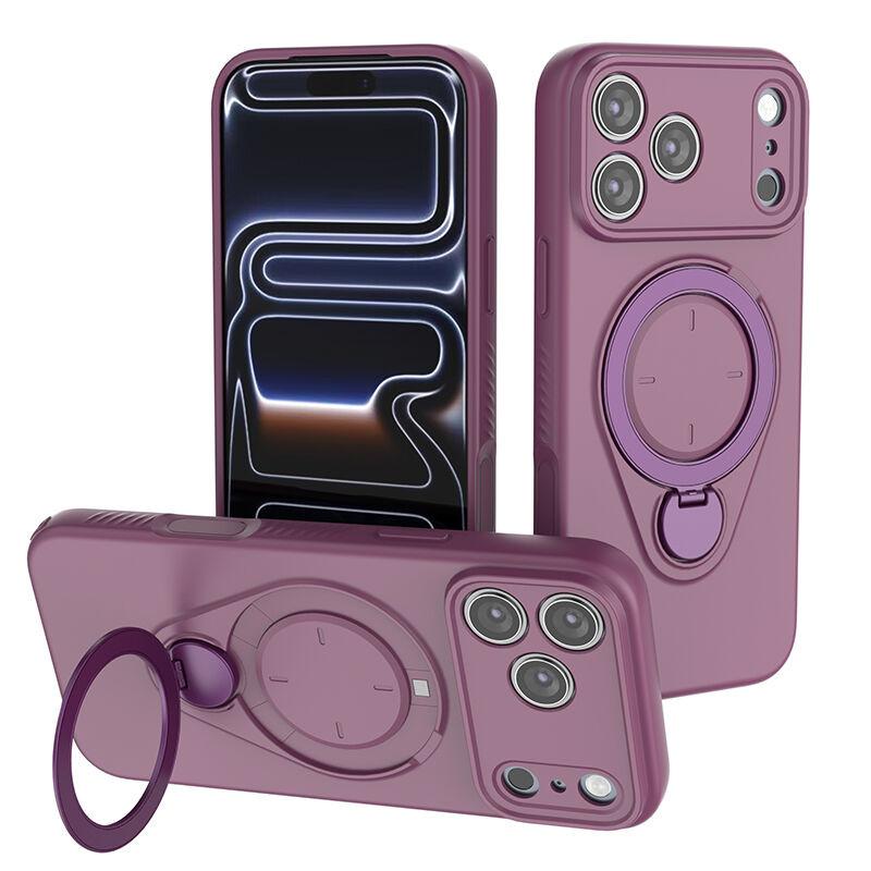 Magnetic Shockproof Case with 360-Degree Rotating Ring Stand for iPhone 17 Pro Max â Slim Protective Phone Cover with Airbag Corners and Wireless Charging Support for Home, Office, Travel and Daily Use (Purple).