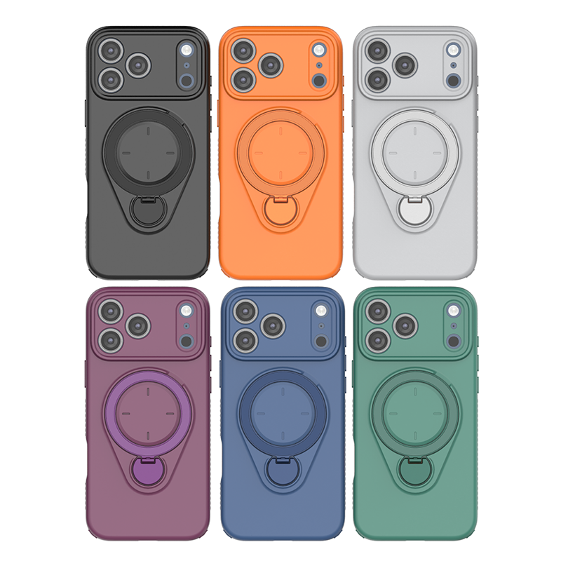 Magnetic Shockproof Case with 360-Degree Rotating Ring Stand for iPhone 17 Pro Max â Slim Protective Phone Cover with Airbag Corners and Wireless Charging Support for Home, Office, Travel and Daily Use (Purple).