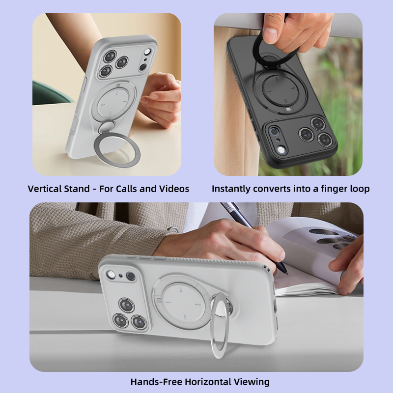 Magnetic Shockproof Case with 360-Degree Rotating Ring Stand for iPhone 17 Pro Max â Slim Protective Phone Cover with Airbag Corners and Wireless Charging Support for Home, Office, Travel and Daily Use (Purple).
