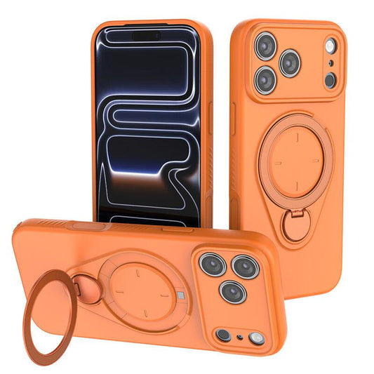 Magnetic Shockproof Phone Case with 360-Degree Rotating Ring Stand and Wireless Charging Support for iPhone 17 Pro â Slim Protective Cover Designed for Home Use, Office Work, Travel, Commuting and Everyday On-the-Go Lifestyle (Orange).