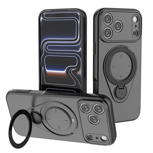 Magnetic Shockproof Phone Case with 360-Degree Rotating Ring Stand and Wireless Charging Support for iPhone 17 Pro â Slim Protective Cover Designed for Home Use, Office Work, Travel, Commuting and Everyday On-the-Go Lifestyle (Black).