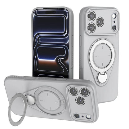 Magnetic Shockproof Phone Case with 360-Degree Rotating Ring Stand and Wireless Charging Support for iPhone 17 Pro â Slim Protective Cover Designed for Home Use, Office Work, Travel, Commuting and Everyday On-the-Go Lifestyle (Grey).
