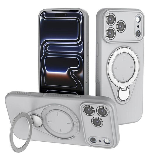 Magnetic Shockproof Phone Case with 360-Degree Rotating Ring Stand and Wireless Charging Support for iPhone 17 Pro â Slim Protective Cover Designed for Home Use, Office Work, Travel, Commuting and Everyday On-the-Go Lifestyle (Grey).