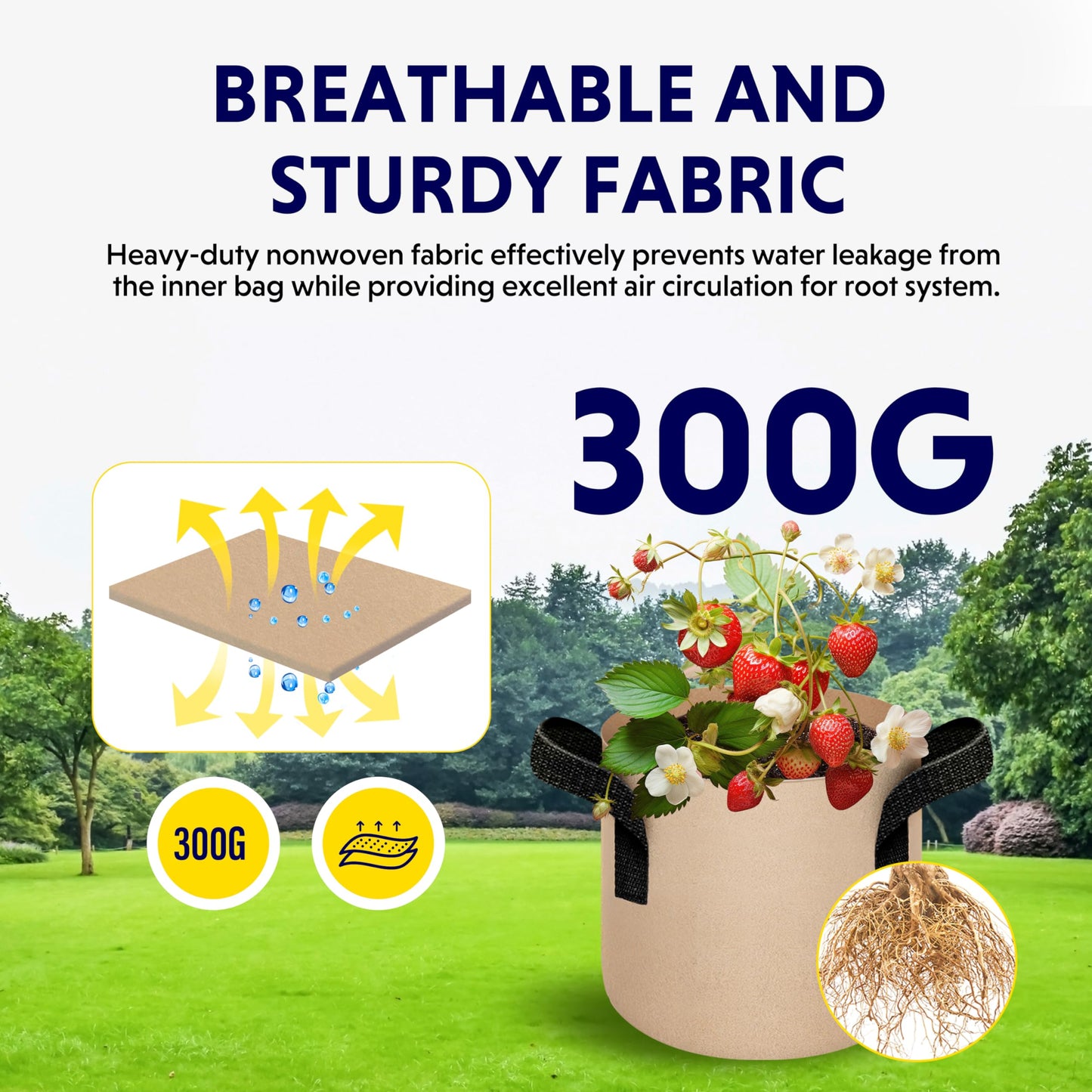 5-Pack 10-Gallon Fabric Grow Bags – Heavy-Duty Breathable Non-Woven Plant Pots with Handles for Vegetables, Herbs, Flowers (Camel)
