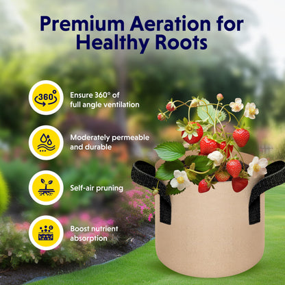5-Pack 10-Gallon Fabric Grow Bags – Heavy-Duty Breathable Non-Woven Plant Pots with Handles for Vegetables, Herbs, Flowers (Camel)