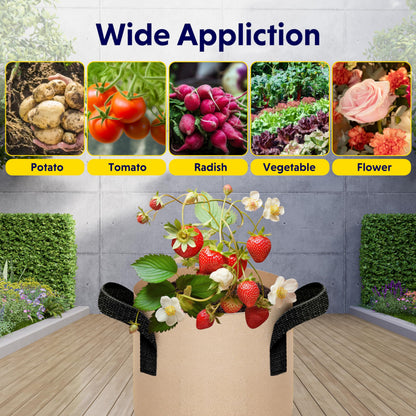 5-Pack 10-Gallon Fabric Grow Bags – Heavy-Duty Breathable Non-Woven Plant Pots with Handles for Vegetables, Herbs, Flowers (Camel)