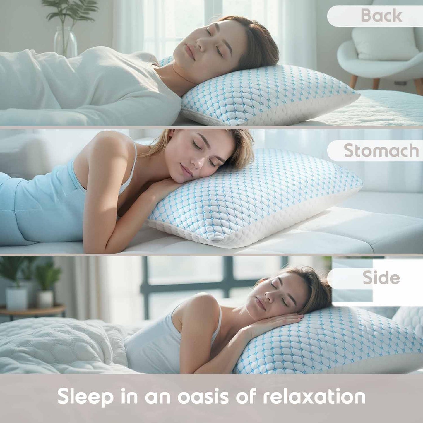 Queen Size Cooling Pillow with Shredded Memory Foam & Gel Infusion – Adjustable Loft, Breathable Dual-Sided Cover, 20" x 30" (Blue) | Other Sizes Available in Store