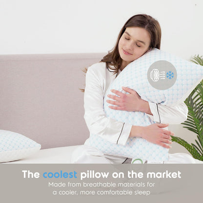 Queen Size Cooling Pillow with Shredded Memory Foam & Gel Infusion – Adjustable Loft, Breathable Dual-Sided Cover, 20" x 30" (Blue) | Other Sizes Available in Store
