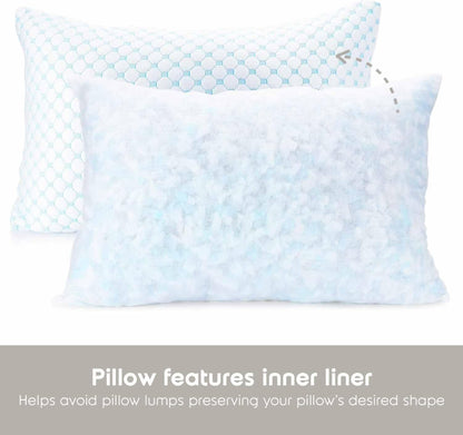Queen Size Cooling Pillow with Shredded Memory Foam & Gel Infusion – Adjustable Loft, Breathable Dual-Sided Cover, 20" x 30" (Blue) | Other Sizes Available in Store