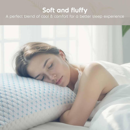 Queen Size Cooling Pillow with Shredded Memory Foam & Gel Infusion – Adjustable Loft, Breathable Dual-Sided Cover, 20" x 30" (Blue) | Other Sizes Available in Store