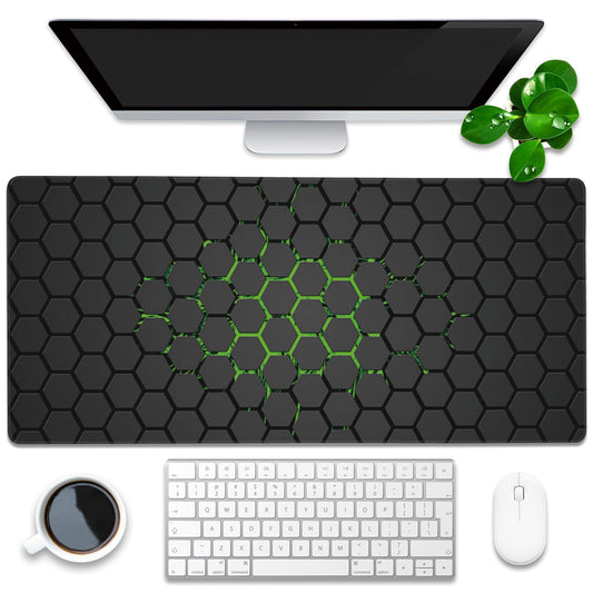 Extra Large Gaming Mouse Pad with Hexagonal Design â Anti-Slip Desk Mat for Keyboard, Mouse & Office Use, Durable Stitched Edge, Smooth Fabric Surface (Black).