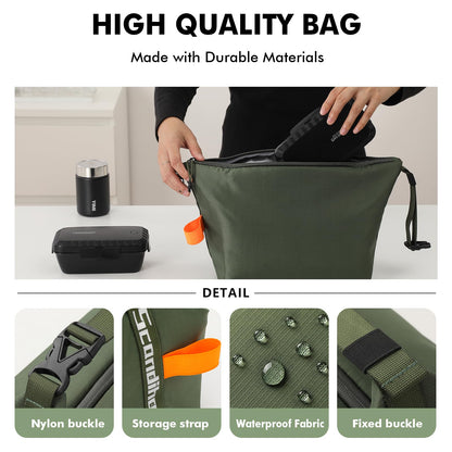 Foldable Lunch Bag â Reusable Insulated Cooler Tote with Waterproof Zipper, Leak-Proof Design, Lightweight & Compact, Ideal for Work, School, Picnic, Travel (Military green).