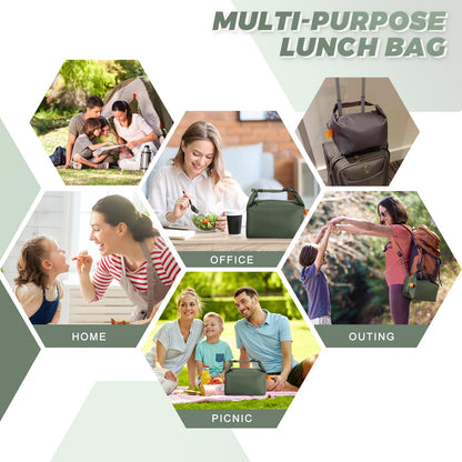 Foldable Lunch Bag â Reusable Insulated Cooler Tote with Waterproof Zipper, Leak-Proof Design, Lightweight & Compact, Ideal for Work, School, Picnic, Travel (Military green).