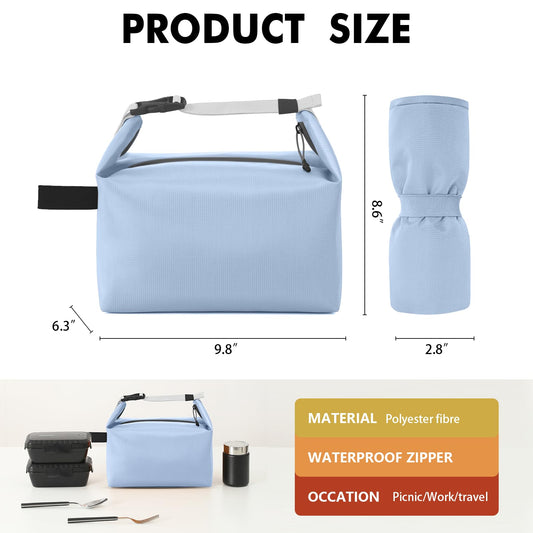 Foldable Lunch Bag â Reusable Insulated Cooler Tote with Waterproof Zipper, Leak-Proof Design, Lightweight & Compact, Ideal for Work, School, Picnic, Travel (Blue).