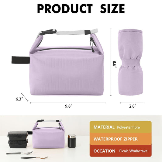 Foldable Lunch Bag â Reusable Insulated Cooler Tote with Waterproof Zipper, Leak-Proof Design, Lightweight & Compact, Ideal for Work, School, Picnic, Travel (Purple).