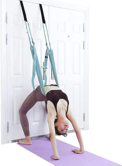 Door-Hanging Yoga Hammock for Backbend & Stretching â Adjustable Aerial Yoga Strap with Dual Anchors, Full-Body Flexibility Trainer for Home Use (Blue).