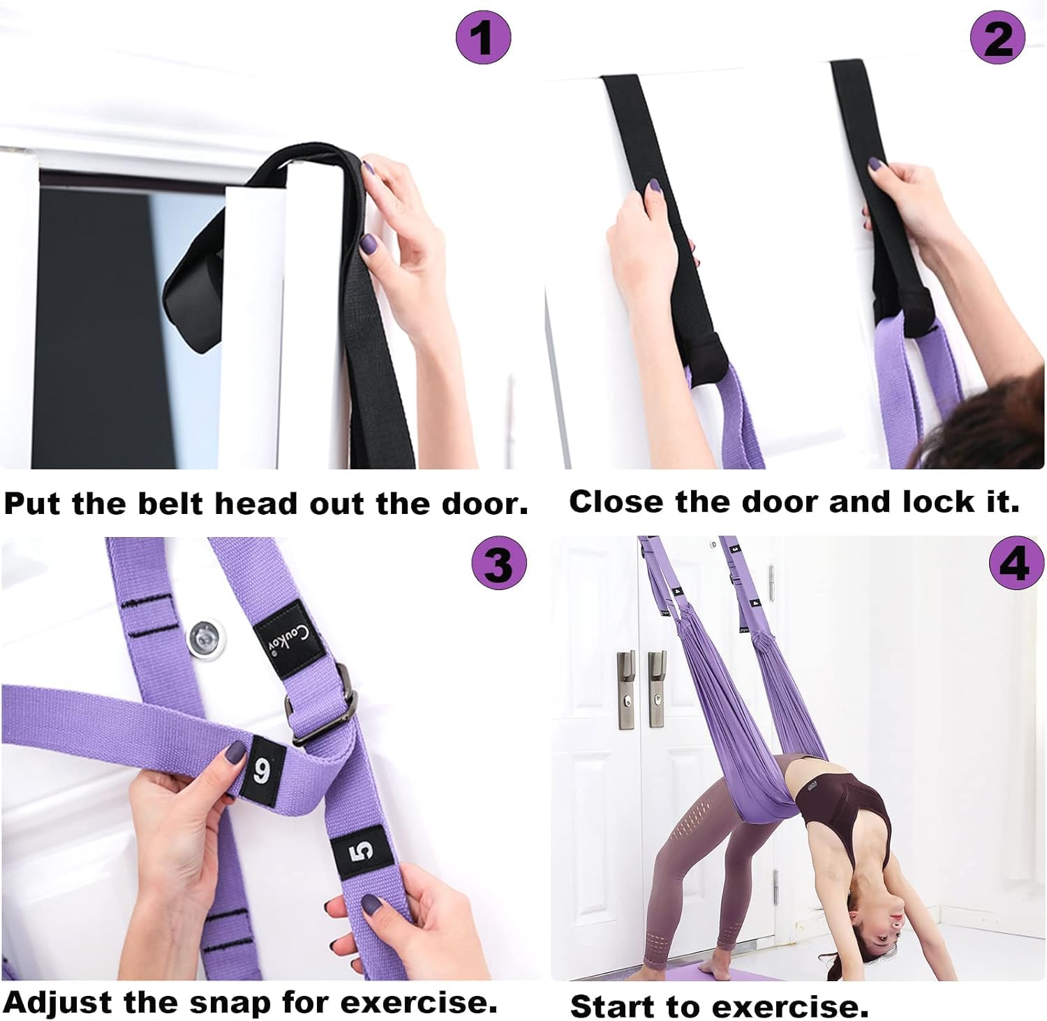 Door-Hanging Yoga Hammock for Backbend & Stretching â Adjustable Aerial Yoga Strap with Dual Anchors, Full-Body Flexibility Trainer for Home Use (Blue).
