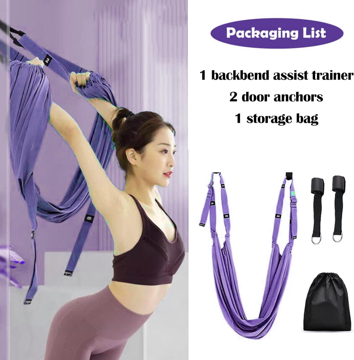 Door-Hanging Yoga Hammock for Backbend & Stretching â Adjustable Aerial Yoga Strap with Dual Anchors, Full-Body Flexibility Trainer for Home Use (Blue).