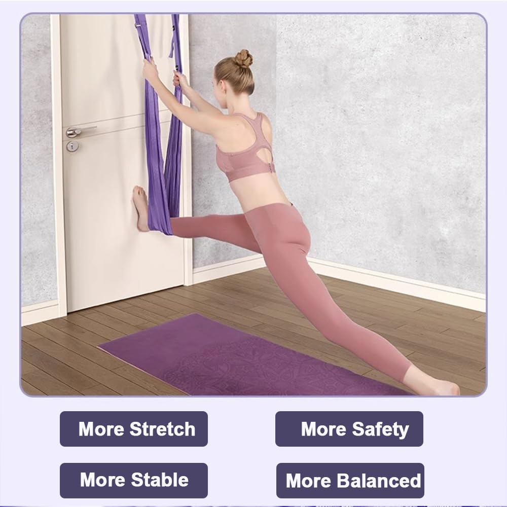 Door-Hanging Yoga Hammock for Backbend & Stretching â Adjustable Aerial Yoga Strap with Dual Anchors, Full-Body Flexibility Trainer for Home Use (Blue).
