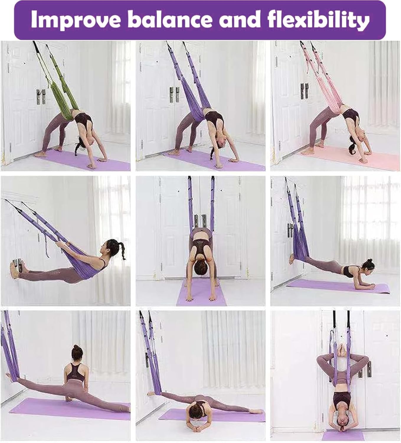 Door-Hanging Yoga Hammock for Backbend & Stretching â Adjustable Aerial Yoga Strap with Dual Anchors, Full-Body Flexibility Trainer for Home Use (Blue).