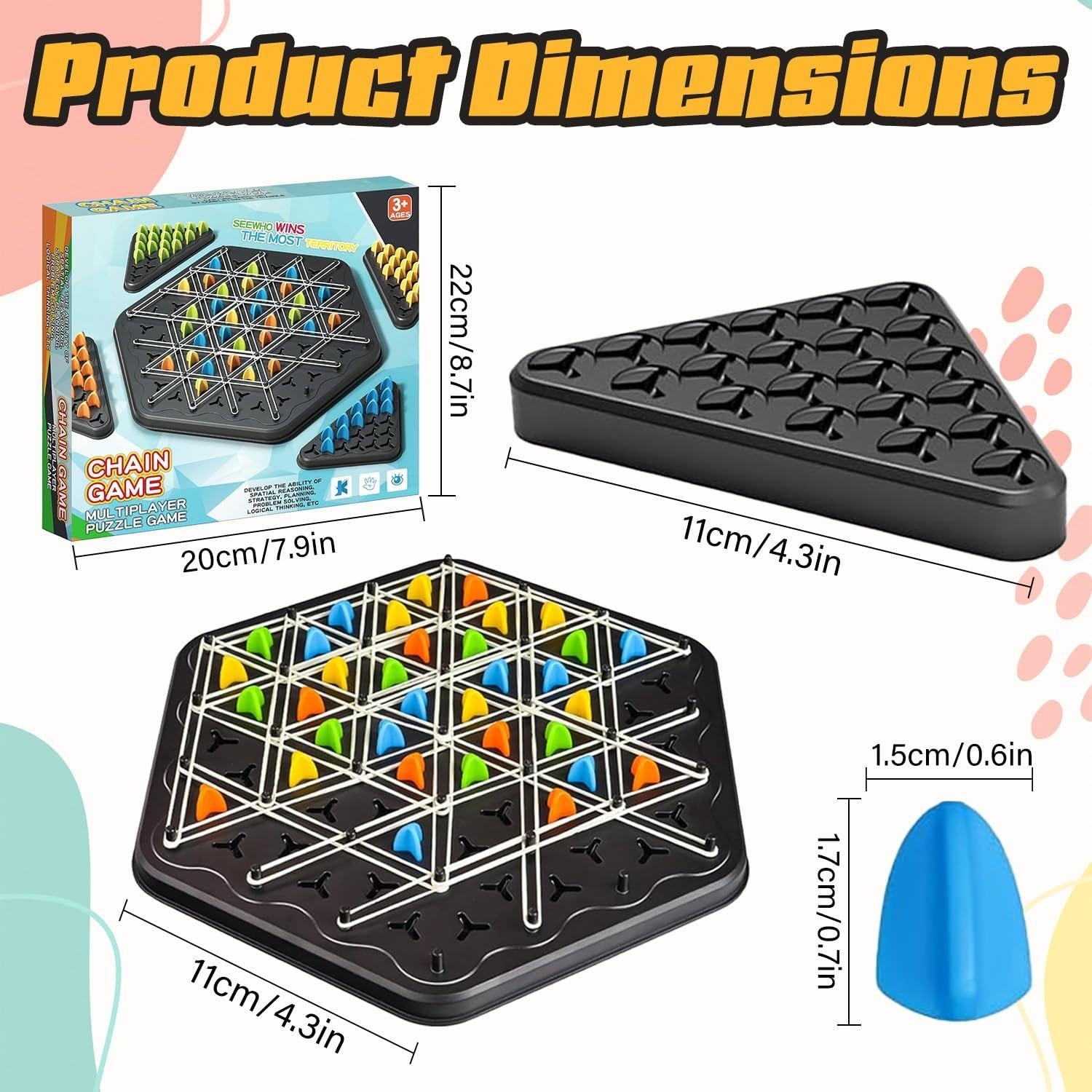 Chain Game â Multiplayer Strategy Board Puzzle for Kids & Adults | Fun Geometric Chess with Rubber Bands, 2â4 Players | Ideal Family Game for Parties, Gifts & Screen-Free Play.