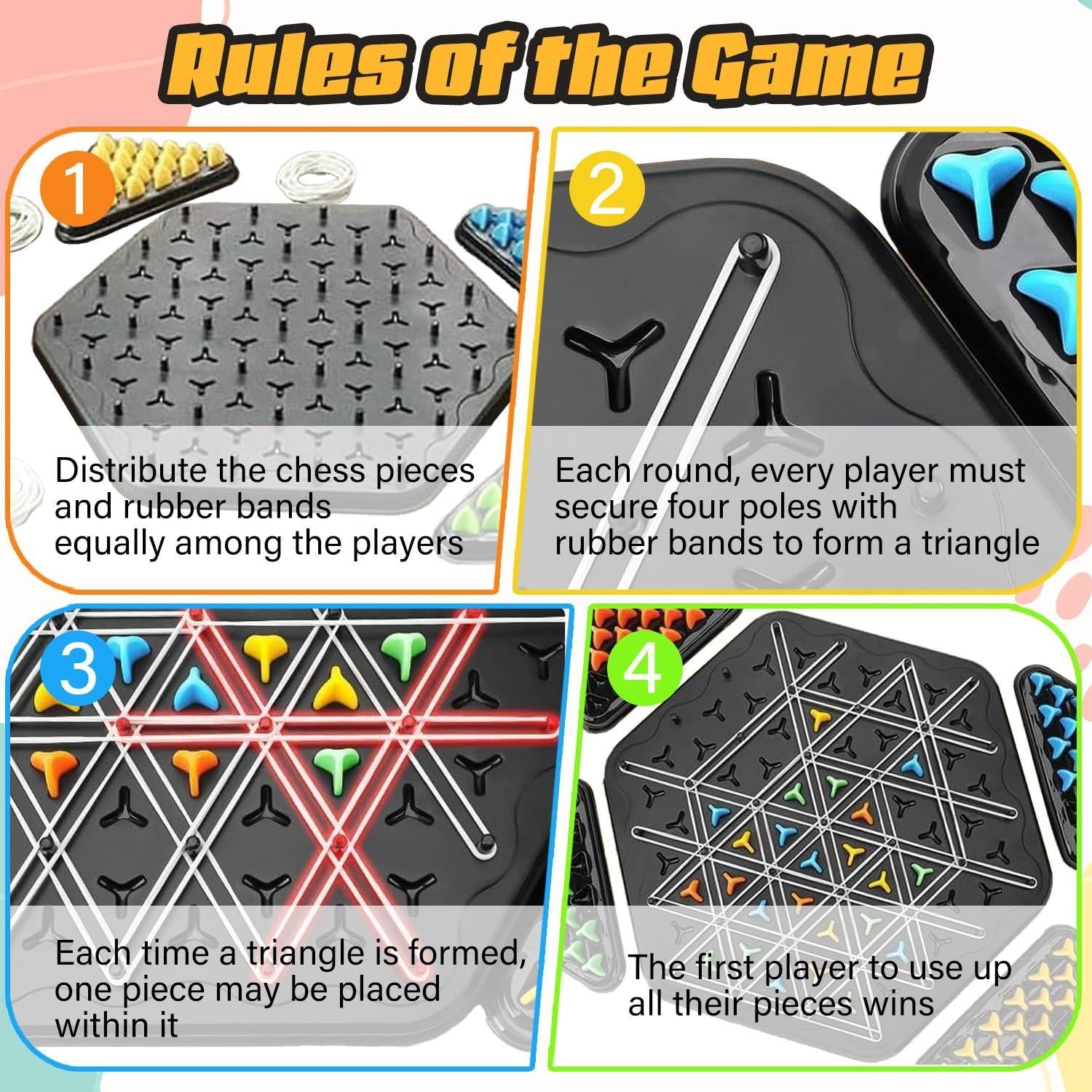Chain Game â Multiplayer Strategy Board Puzzle for Kids & Adults | Fun Geometric Chess with Rubber Bands, 2â4 Players | Ideal Family Game for Parties, Gifts & Screen-Free Play.