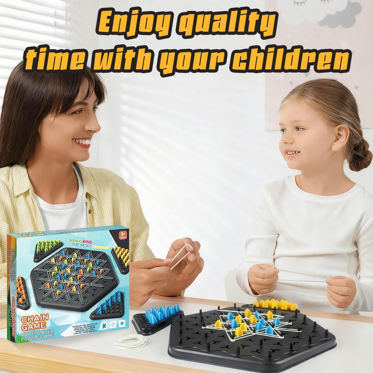 Chain Game â Multiplayer Strategy Board Puzzle for Kids & Adults | Fun Geometric Chess with Rubber Bands, 2â4 Players | Ideal Family Game for Parties, Gifts & Screen-Free Play.