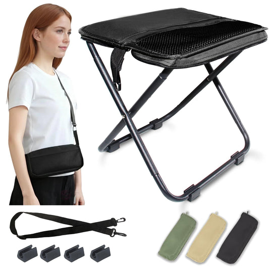 Black Portable Folding Chair â Compact Outdoor Stool for Camping, Fishing & Hiking | Lightweight Collapsible Seat with Carry Bag | Durable Steel Frame | Other Colours Available In-Store.