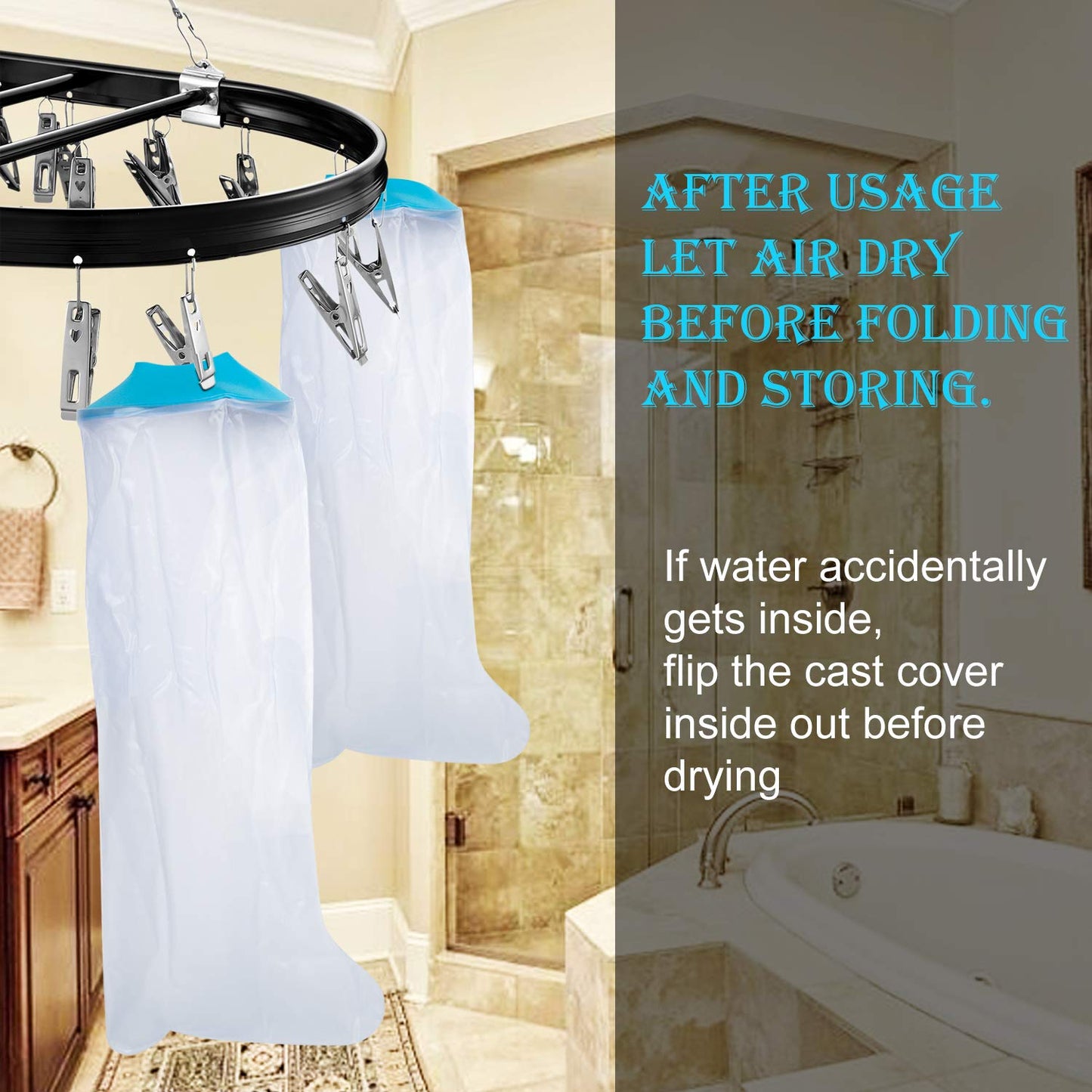 Lower Leg Waterproof Shower Sleeve for Kids – Reusable Cast Protector for Calf, Ankle & Foot During Bathing or Water Activities (Blue)