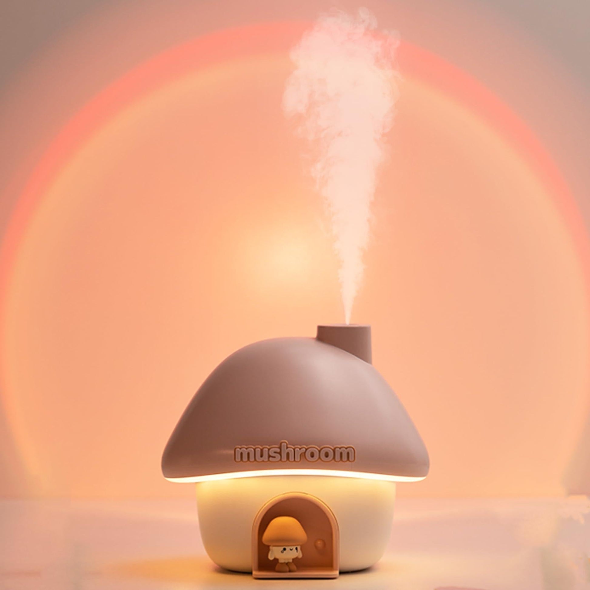 Portable Mushroom Humidifier with 7 Color Sunset Light, USB Rechargeable Mini Air Moisturizer for Desk, Bedroom, Travel, Baby Room â Silent & Cute Design Use(Pink).